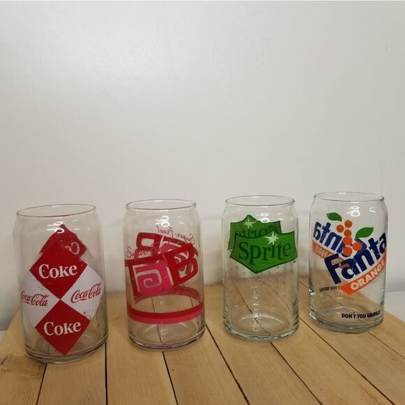 Luminarc Coca Cola Assorted Retro Glass Can Tumbler Set of 4 NIB - Picture 4 of 6